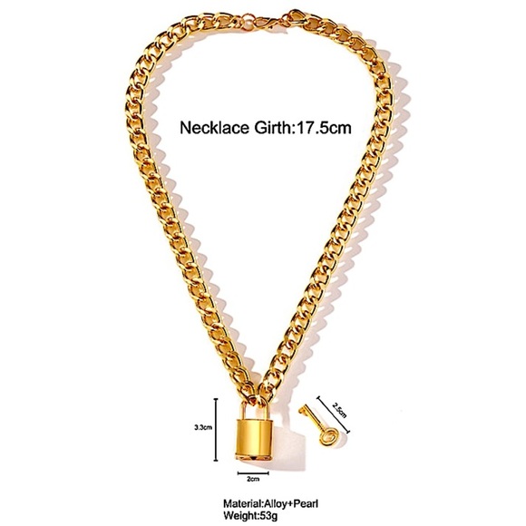 Gold Lock & Key Cuban Chain Link Punk Choker - Picture 12 of 13